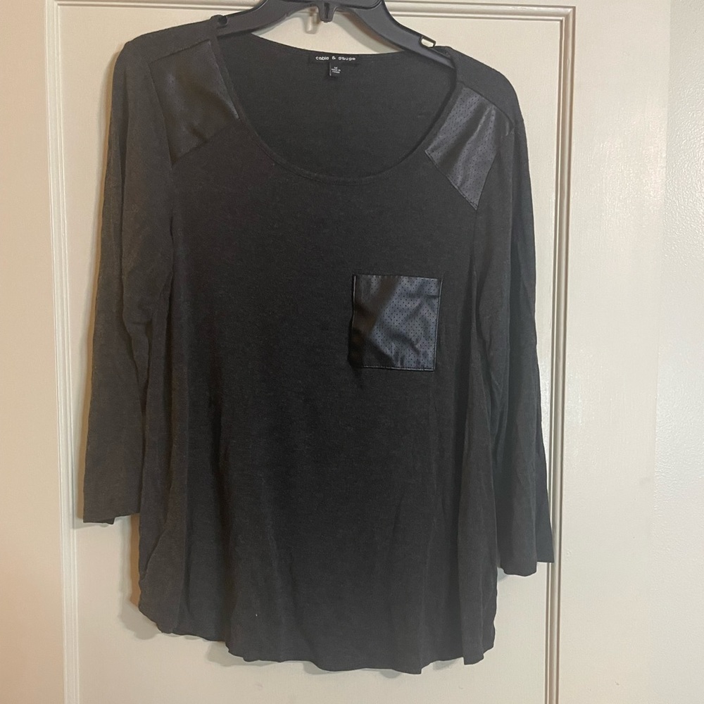 Cable & Gauge 3/4 sleeve black tee with leather detail.  Size Med.  Good shape.